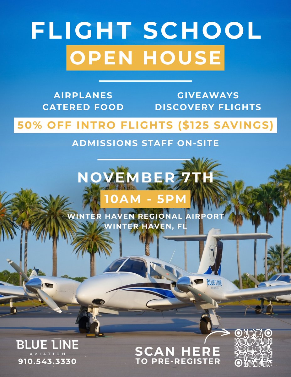 FlyBlueLine's tweet photo. Ready to take to the skies? 📷

Join Blue Line Aviation for our Flight School Open House at our Florida Campus!

Pre-register here:
https://t.co/42b4sW3mRP https://t.co/8uIR9RzNio