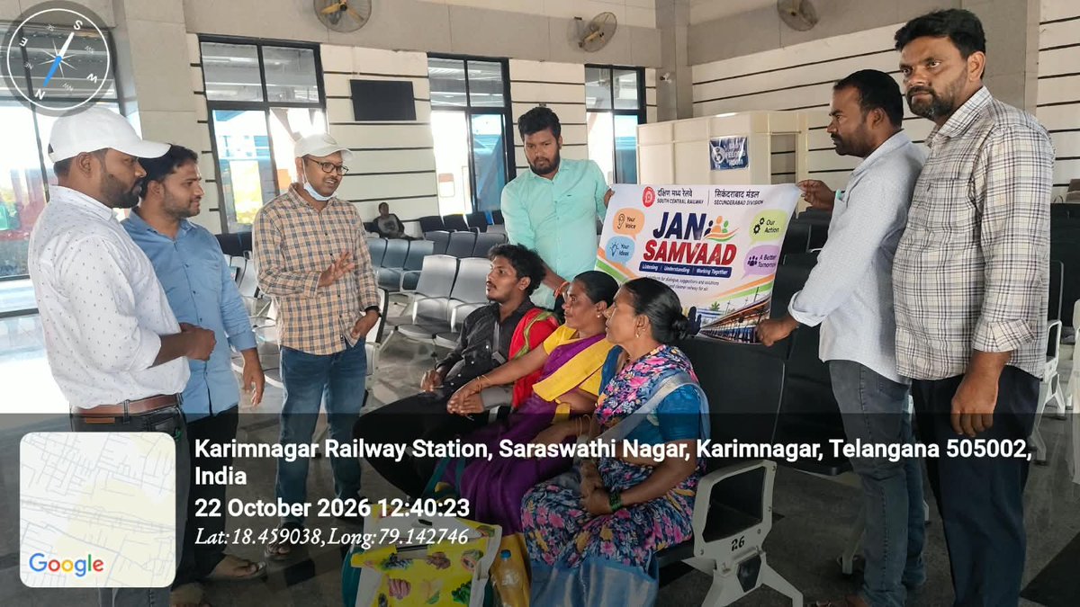drmsecunderabad's tweet photo. Your Feedback, Our Commitment!
#RailJanSamvaad, a passenger interaction programme was conducted at #Karimnagar Station by ADEN/KRMR, ADMO/RDM and station staff.
#JanSamvaad #SCDPM6 #SCR
@PMOIndia @DARPG_GoI https://t.co/RSGGBRUoxP