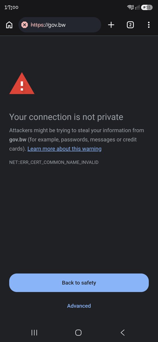 MathMandla's tweet photo. @BWGovernment The SSL certificate on https://t.co/JfU514gnqZ expired on 2 October 2026 and is still invalid. This puts users’ data at risk. Please renew it urgently.

Thank you https://t.co/RLU6VObGVn