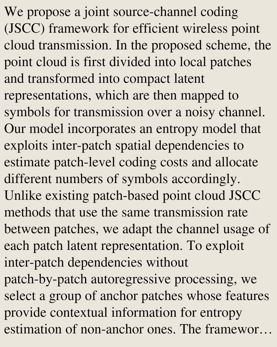Encoding's tweet photo. Point Cloud Transmission With Patch-Based Rate Adaptation

Shipeng Liu, Garima Bazard, Khac-Hoang Ngo, Per-Erik Forssén
https://t.co/iP9R67Fs5M [𝚌𝚜.𝙸𝚃 𝚎𝚎𝚜𝚜.𝚂𝙿] https://t.co/fkK6LaTFey