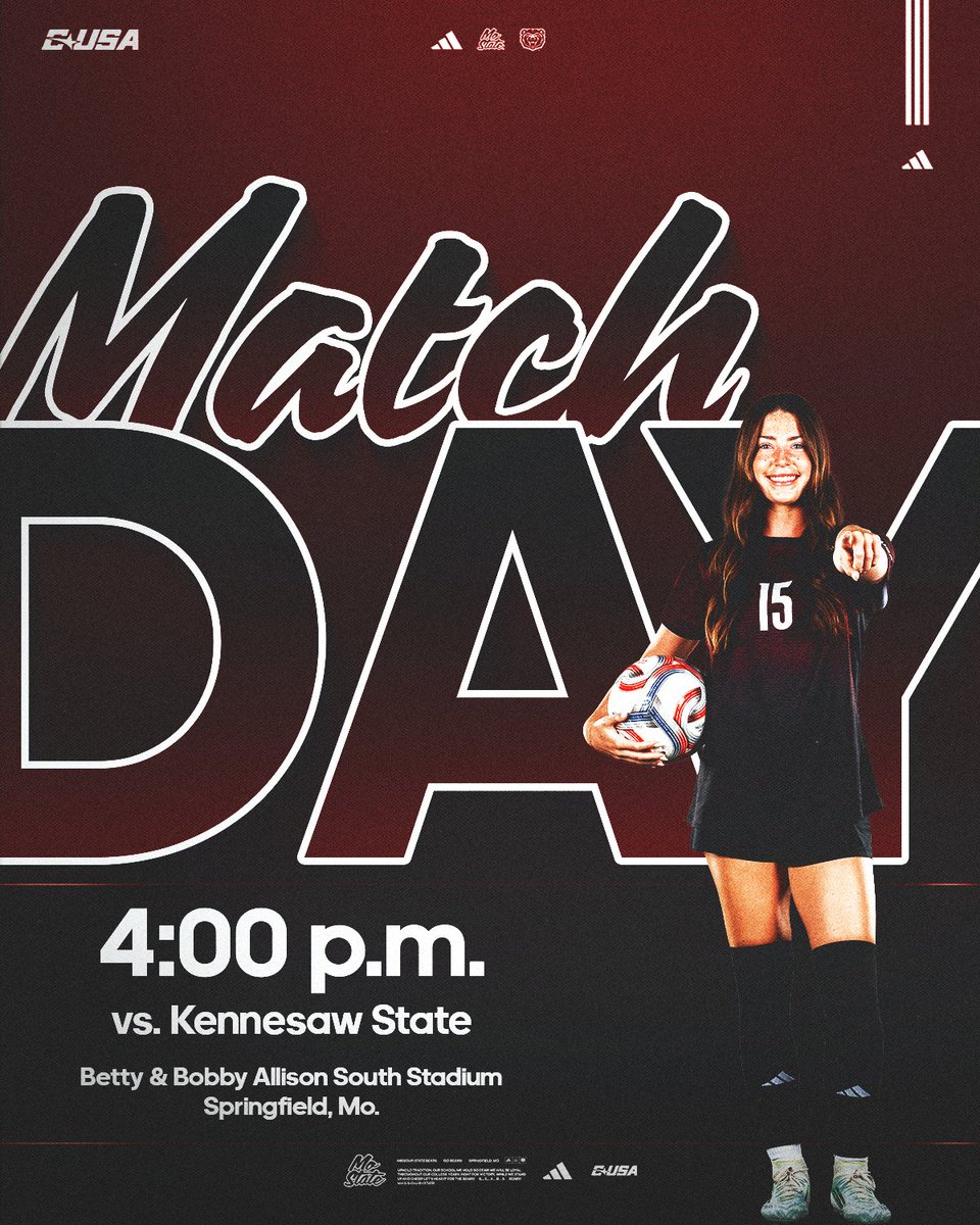 MoStateWSOC's tweet photo. Thursday soccer in Springfield📍

🆚 Kennesaw State
⌚️4:00 p.m.
📍Betty and Bobby Allison South Stadium
📺 https://t.co/GFNmQacSGh 
📊 https://t.co/tp0y0oIgL2
🐻Free Admission

#C4 #LOVE #MTT https://t.co/W2uCvjLH4w