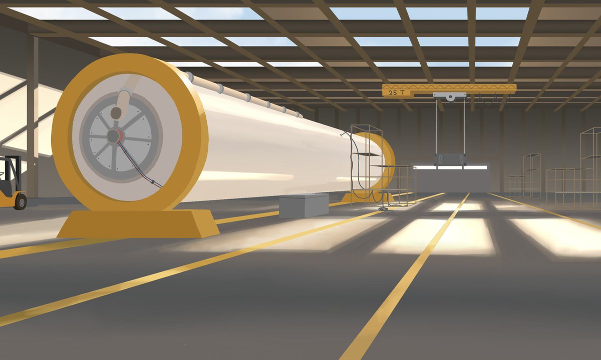 SpaceBasedFox's tweet photo. Working on backgrounds of a rocket factory for my film, Loihi. Had a tough time figuring out how to make such a big room feel interesting, but these patches of light on the floor and walls from some skylights felt really nice https://t.co/CUDxdpckL4