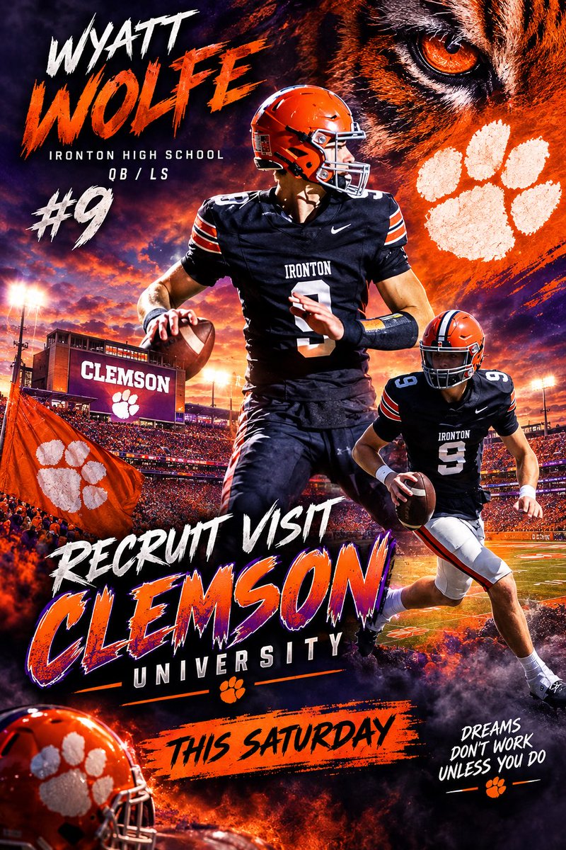 wiwolfe13's tweet photo. @Coach_Grisham @TajhB10  Thank you for the game day invite this Saturday I am looking forward meeting you and the rest of @ClemsonFB staff. @FootballIronton @rrwolfe8 @tknipp9 https://t.co/jXGWdJtsTU