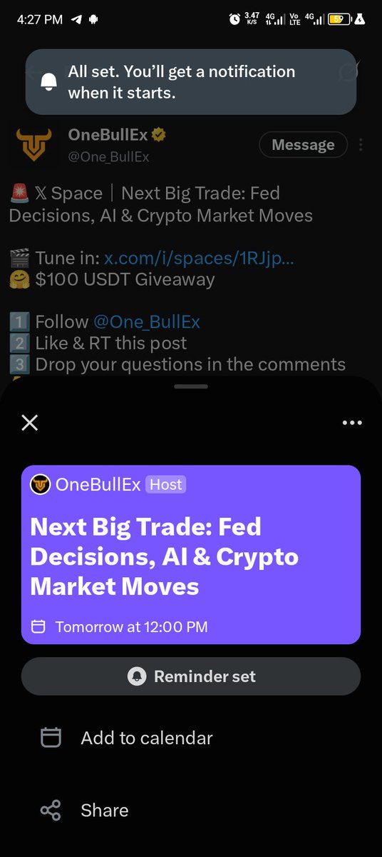 AdelaniShu43072's tweet photo. If the Fed signals a slower path of cuts (or holds higher for longer) while AI-related equities keep running, do you expect Bitcoin and the broader crypto market to decouple from traditional risk assets or will the AI narrative actually tighten the correlation with tech stocks even more?

Reminder set let's fucking gooooooo 🔥