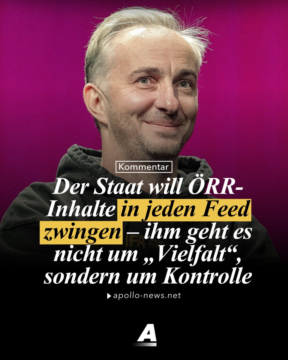 apollo_news_de's tweet photo. Pläne der Länder zeigen: Bald könnten ÖRR-Inhalte jeden fünften Platz im Social-Media-Feed einnehmen. Das Vorgehen soll angeblich „vielfaltsfördernd“ wirken und der Allgemeinheit dienen – tatsächlich geht es jedoch um politische Kontrolle.
https://t.co/5RZGWNxfBr https://t.co/aYKwAFCCHI