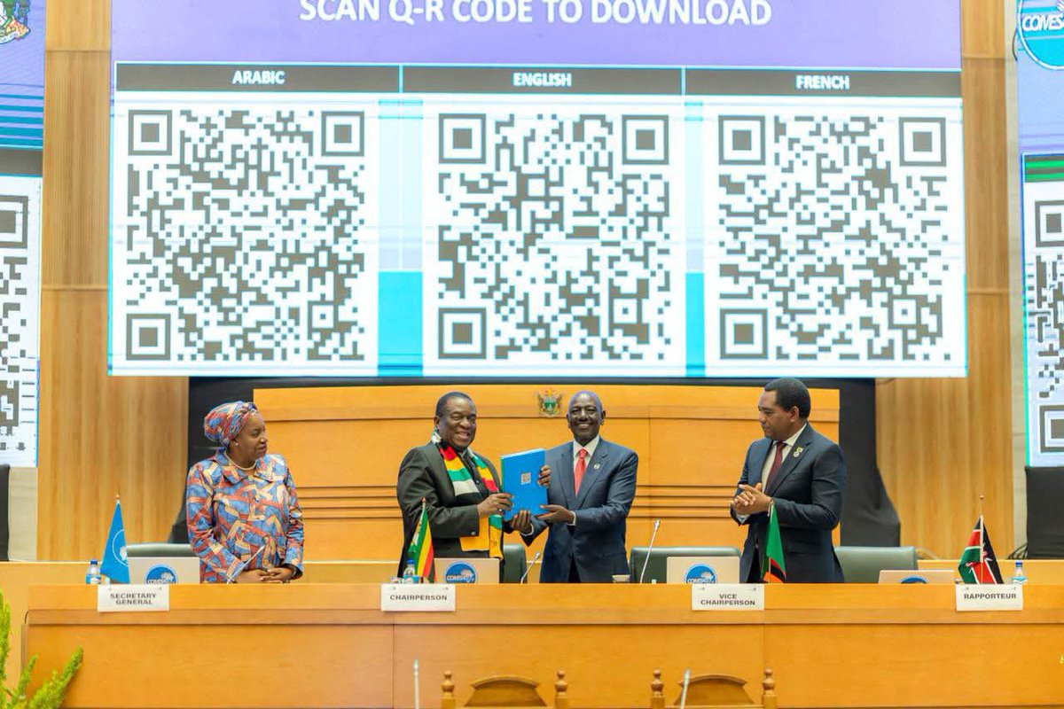 edmnangagwa's tweet photo. As we successfully conclude the 25th COMESA Summit here in Harare, I want to express my deepest gratitude to all the Heads of State, Government representatives, and delegates. Your spirit of solidarity, cooperation, and unity of purpose made our deliberations a resounding success.

During our discussions, we firmly agreed on immediate priority areas to accelerate our collective growth. Chief among these is deepening market integration and the decisive removal of both tariff and non-tariff barriers. If we are to build truly resilient economies, COMESA member states must cultivate a culture of trading among ourselves first. Our local resources must drive our local prosperity.

As the incoming Chairman of this great regional bloc, I recognize that the true measure of our success lies in the impact of our outcomes. The responsibility now rests upon all of us to translate our summit resolutions into concrete, actionable steps. Together, we will achieve our shared vision of "One Market, One Future."

My profound thanks go to the COMESA Secretariat, our local organizing teams, and everyone who worked tirelessly behind the scenes to host a flawless event at our New Parliament Building. Let us move forward with shared determination.