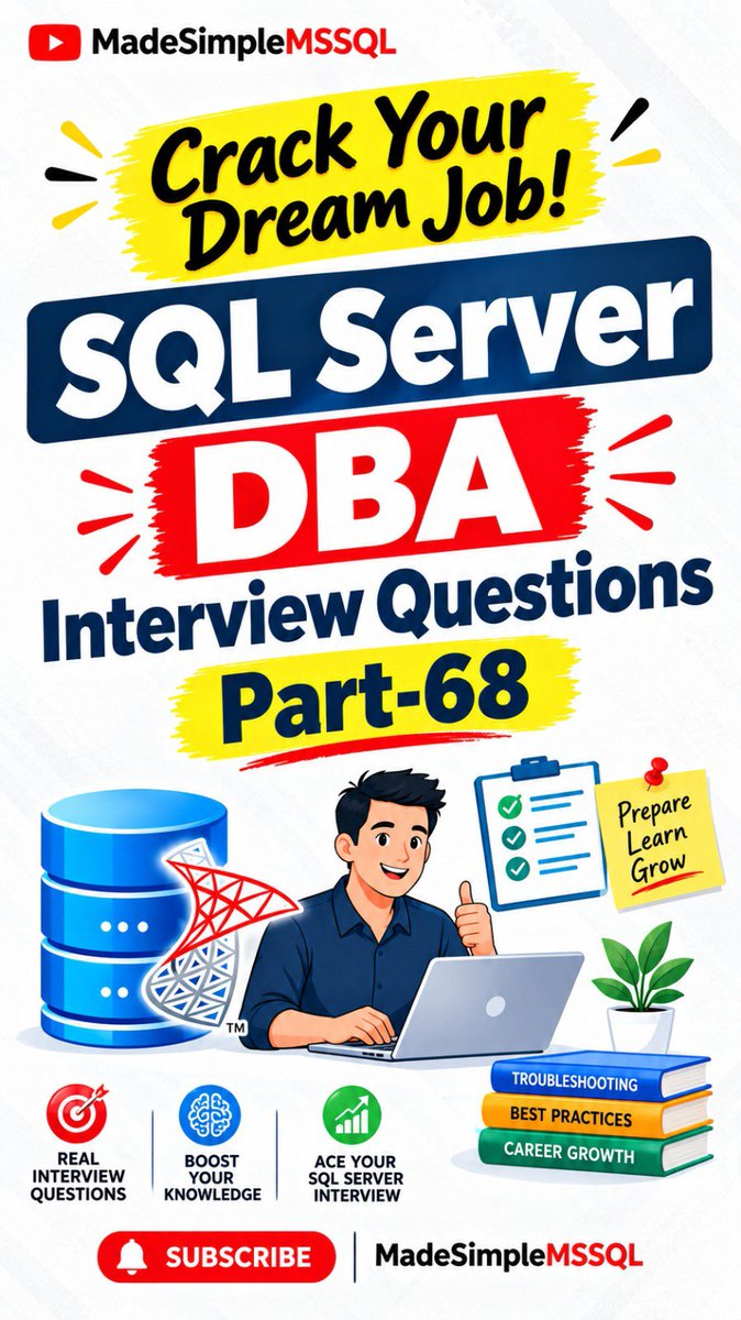 gsumita23's tweet photo. 💡Looking for easy-to-understand SQL Server interview questions & the latest best practices?
Subscribe to our channel:-MadeSimpleMSSQL
YouTube-> @MadeSimpleMSSQL
Visit at https://t.co/u7Ri22Hivz
#TSQL #TransactSQL #SQLQueries #DBA #SQL #diy #madesimplemssql #sql #data #uk https://t.co/ZwA2OX6DKQ