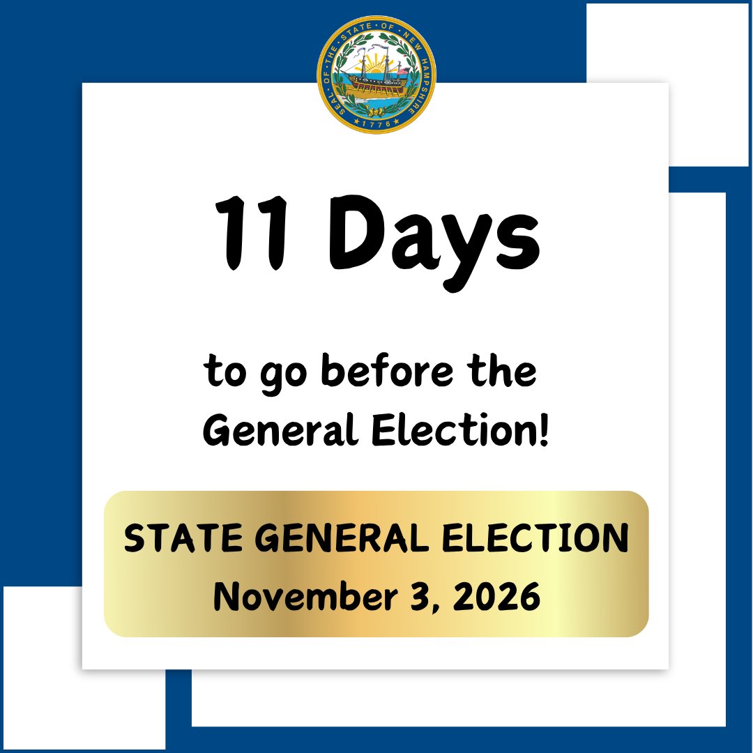NHSecretary's tweet photo. Just 11 days before the General Election! If you are a student and have questions about registering to vote, visit https://t.co/TRfY9tvQUl to check out our Student Guide to Registering to Vote in NH. https://t.co/REk5WyFTp9