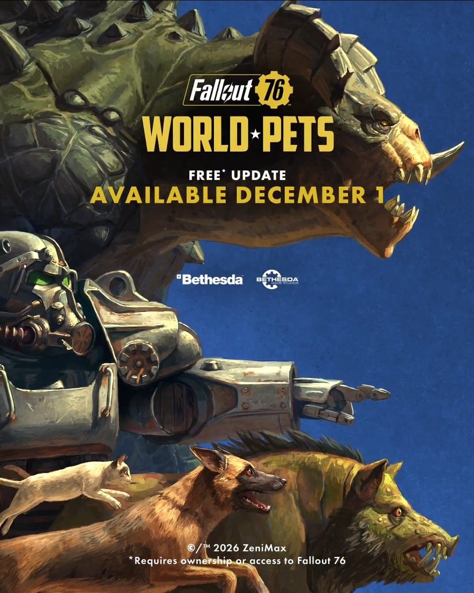 El_ranger_1's tweet photo. Es oficial por parte del #falloutday se revelo que la próxima temporada llegara " El 01 de Diciembre" trayendo a las mascotas y los contratos de Skyline valley....igual se mostro un poco del pase de Vault-Tec.... 🔥

#fallout76  #fallout  #ElRanger #BethesdaLatam https://t.co/PasVyH5uxf