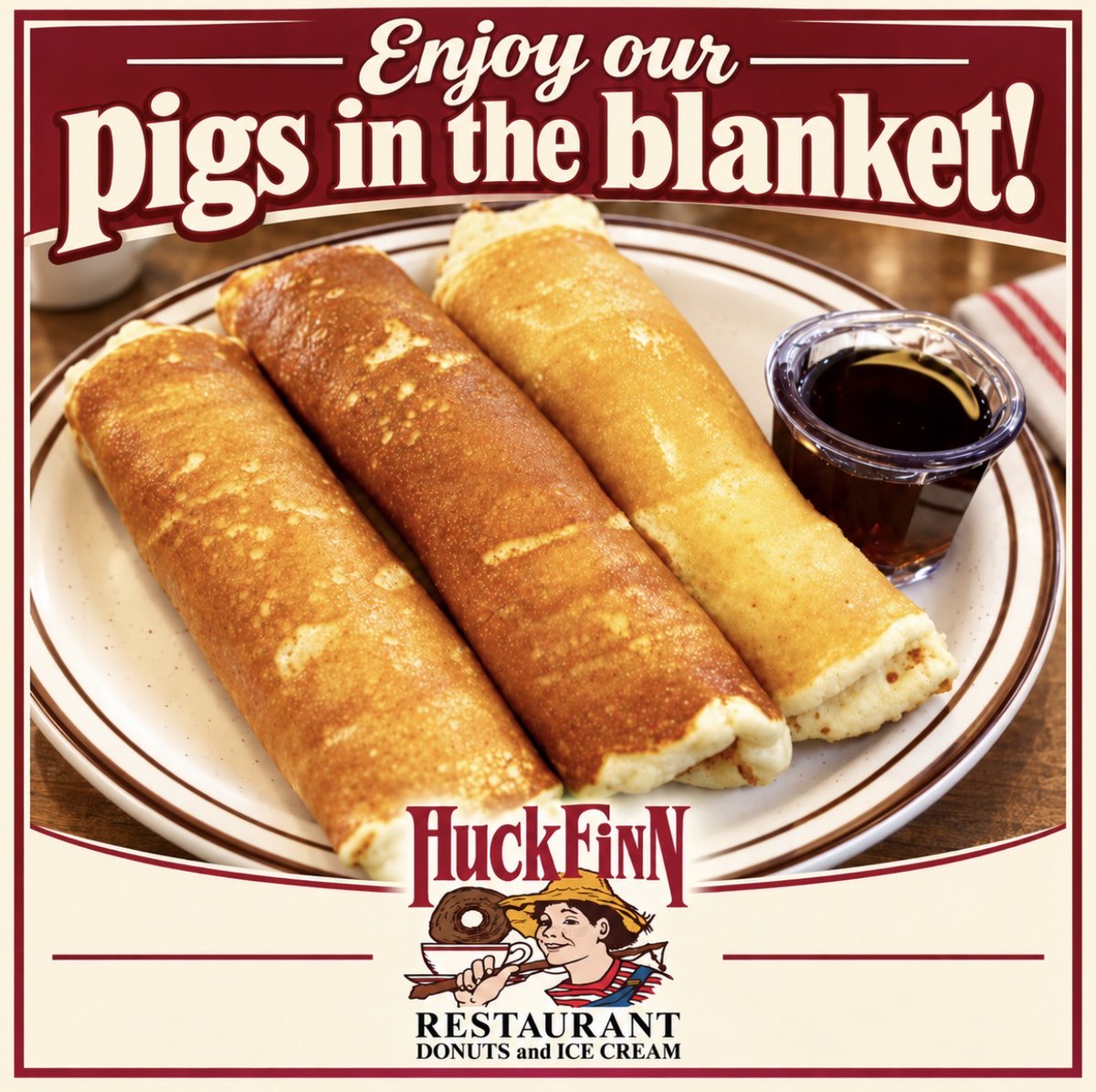 HFRestaurant's tweet photo. Adults & Kids Enjoy Our Three Pigs in a Blanket: pork sausages rolled up in three of our delicious pancakes! Serving quality breakfast, lunch & dinner for decades.
#pancakes #breakfast #HuckFinnDonuts #OakLawn #Chicago https://t.co/IOM79MThzO
