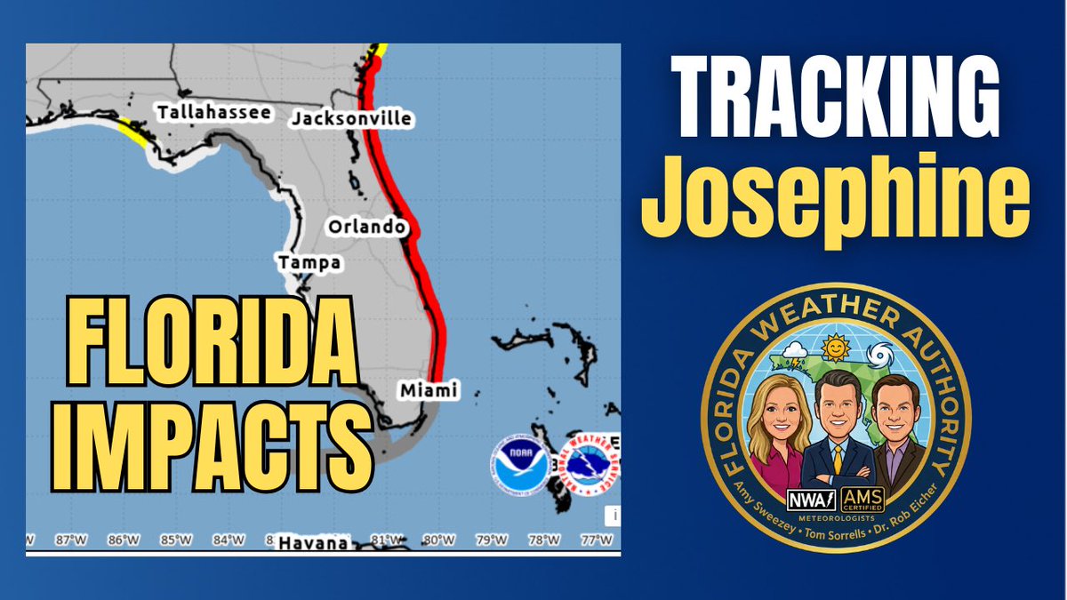 FLWxAuthority's tweet photo. Subtropical Storm Josephine is about 1,000 miles away from Florida, but it still brings local impacts to us. Meteorologist @amysweezey has the latest in today’s forecast video: https://t.co/ZgyIifF3pk https://t.co/fU8a36aDnN