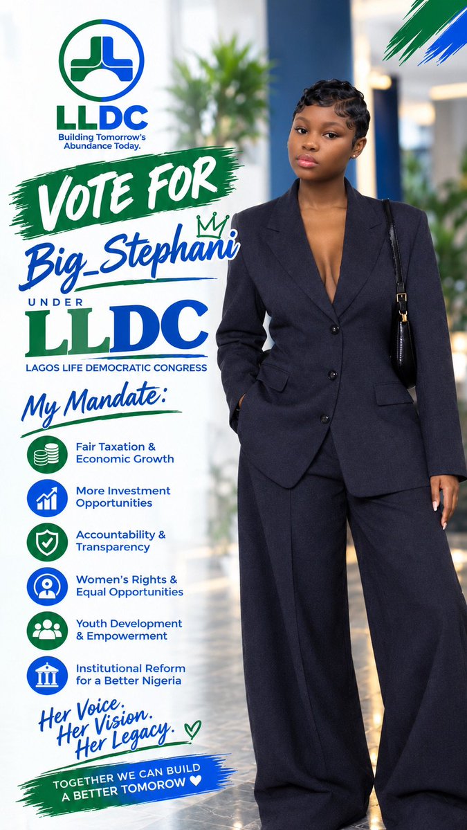 LY191030's tweet photo. Vote Big_stephani for Senator 
 For better Lagos 
 Make sure you join LLDC party join us to make Wise Decision for lagoslife 
   #lagoslife #lagoslifepolitics  @Shalom_HeyEliy, @lldc_official  @LagosLifeApp and tag 
LLDC,shalom_HeyEliy and Lagoslife app 
Tag  me too https://t.co/nGovfMXuVF