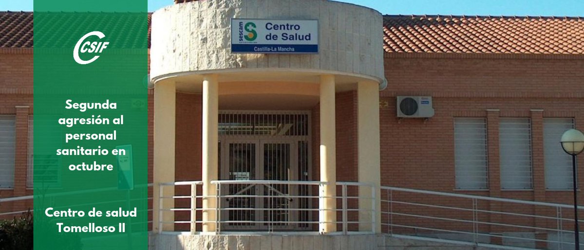 CSIFCIUDADREAL's tweet photo. 👉CSIF denuncia una nueva agresión verbal con intimidación al personal administrativo del centro de salud Tomelloso II, la segunda en lo que va de mes👩‍⚕️

👉El sindicato reclama al Sescam una solución urgente a un problema que no cesa

https://t.co/8YjrRKagZL

#csifsitedefiende💚 https://t.co/4KRnCs3DgU