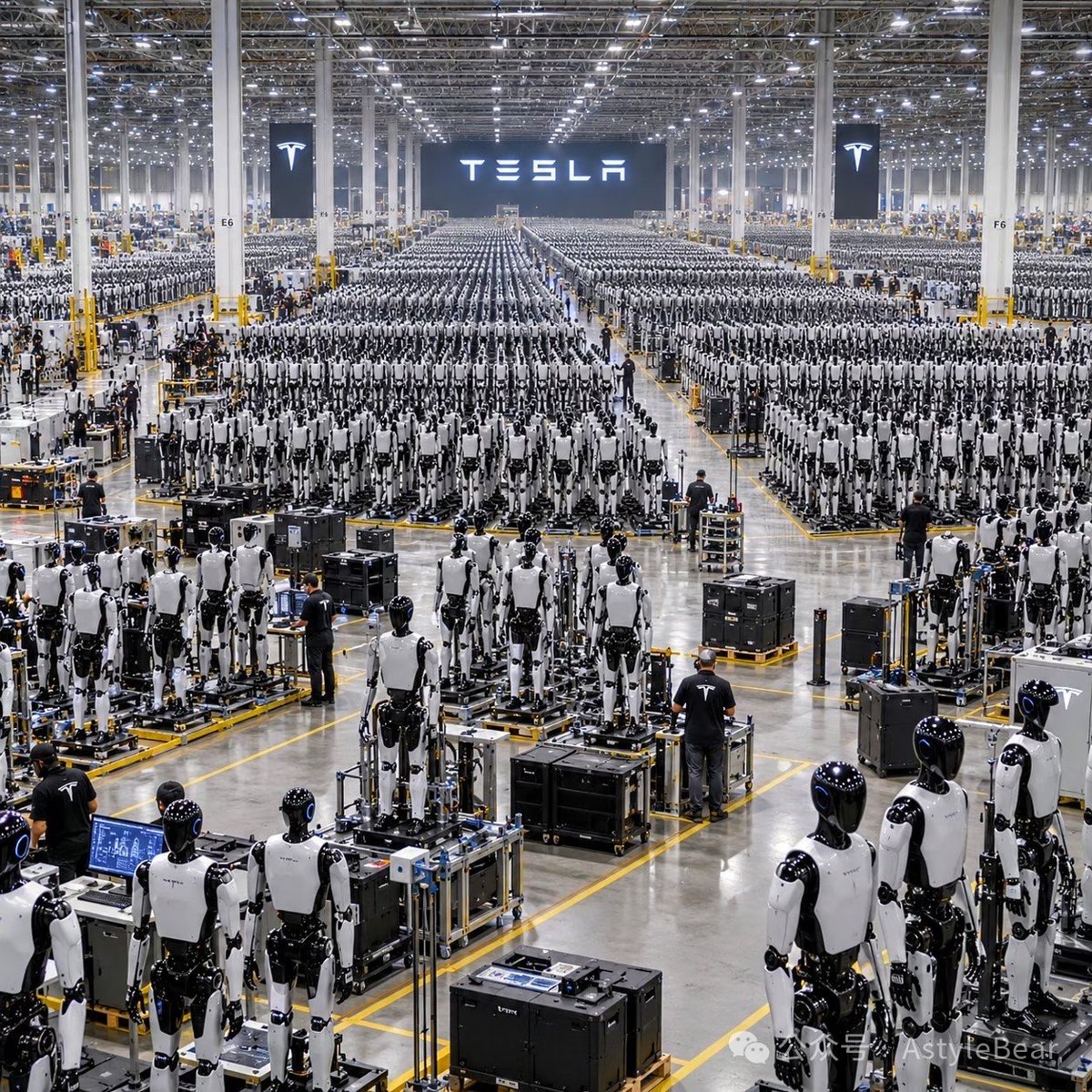 mako_63's tweet photo. 中国でテスラの人型ロボットOptimusの量産が始まったと最近話題。
実際、テスラがOptimusの生産開始を正式に認めたのは事実。たださすがにこの写真はすごすぎる

私にはAI生成画像にも見えるのですが、皆さんどう思いますか？本物なのかAIなのか見分けられる方はぜひ教えてください。 https://t.co/KkpJ5tJCOt