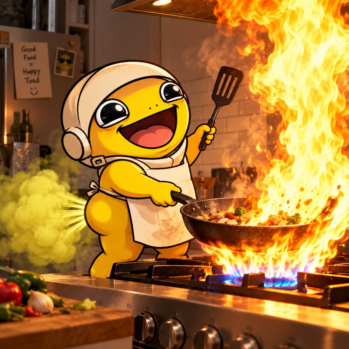 xraiman's tweet photo. Day 514 🐸🔥

Who needs a gas cooker when you're cooking with GAS? 💨

Chef TURBO's secret ingredient is explosive! 💥🔥

$TURBO @TurboToadToken https://t.co/odkXiTwFCw