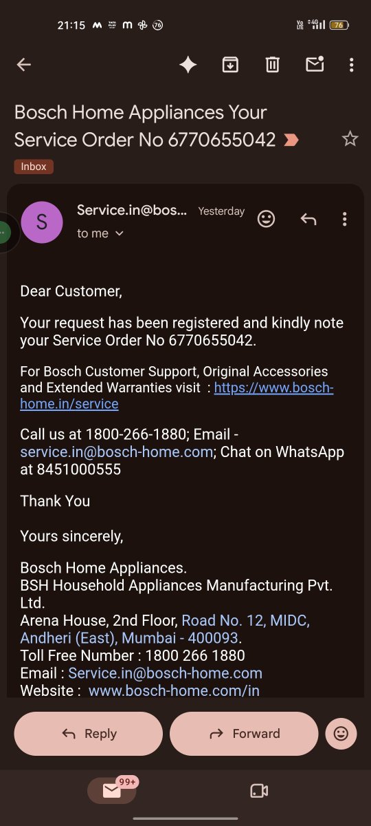 venky_chiluka's tweet photo. @BoschHomeIn Extremely disappointed with @BoschHomeIn. My appliance was delivered days ago, and despite raising Service Order No: 6770655042, no technician has visited for installation &amp; demo! Unacceptable delay and zero proactive updates. Assign a technician immediately! https://t.co/mQ6khkv1Bp