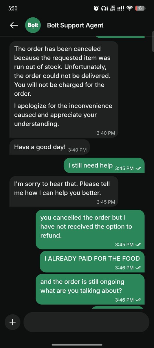 VeryWittyBitty's tweet photo. @boltapp 
I ordered food from Bolt food Ghana and paid online, only for the vendor to tell me they don't have the meal. 
I have asked your support to cancel the order and refund so I can order something else since I've not eaten all day but they're holding g ne hostage. https://t.co/kRjGg0ihhQ