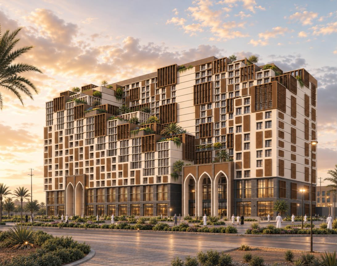 MED_Projects's tweet photo. بتصميم معماري مميز يحاكي عمارة #المدينة_المنورة في نمطها المعاصر، مشروع تجاري وإداري وسكني على طريق أمير المؤمنين عمر بن الخطاب رضي الله عنه، بمساحة تتجاوز 12,500م² وبارتفاعات تصل إلى 20 طابقًا، تتوسطه ساحة مركزية، ضمن هوية عمرانية متناسقة تعكس طابع المدينة الحضري. https://t.co/Ub3Srgy5Z4