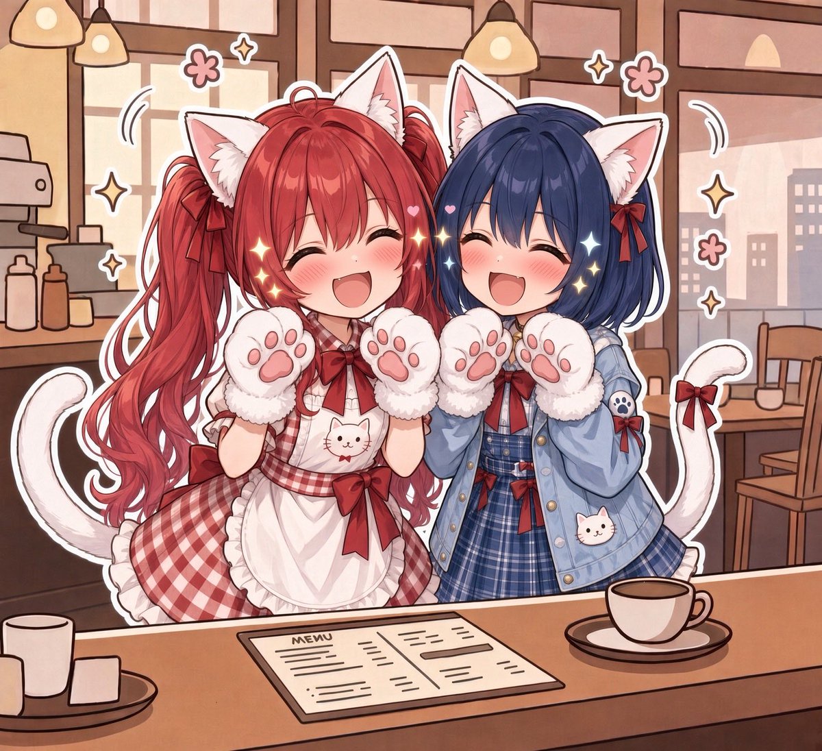 shironuko_cafe's tweet photo. @LowAngleMuse ❤️🩵てんちょー、そのカッコ面白すぎー！！
超ウケるんですけどwww

🐱ウケてないで助けてよ… https://t.co/c7Zwme29ry