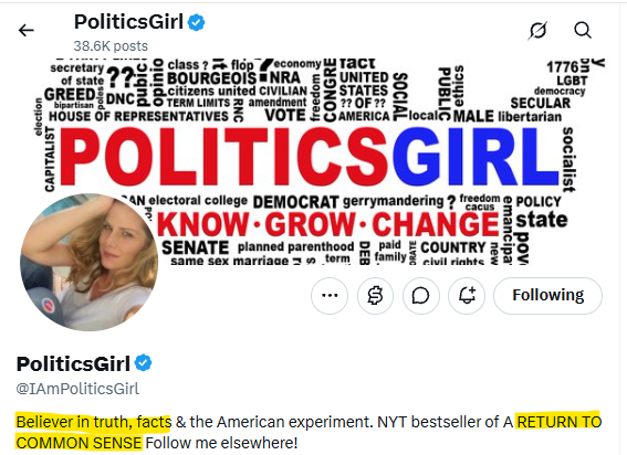 Pop_Collapse's tweet photo. @IAmPoliticsGirl Hey PoliticsGirl, since you are a believer in truth and facts and a return to common sense, one question for you:  

What is a woman? https://t.co/aBE1Lb1vpQ