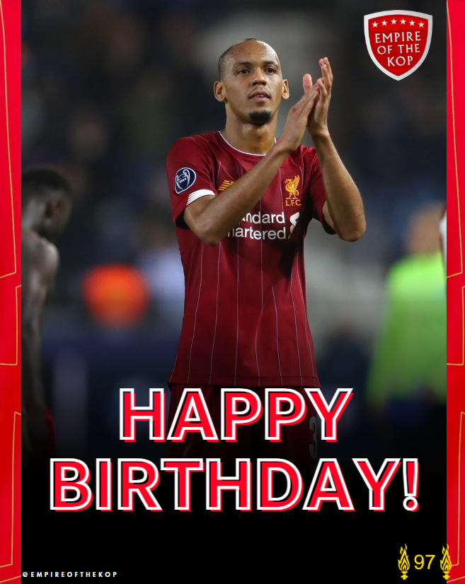 empireofthekop's tweet photo. Happy 33rd birthday to former Liverpool midfielder Fabinho 🎂 

Have a great one, mate!  🥳 https://t.co/o4LDySGmcV