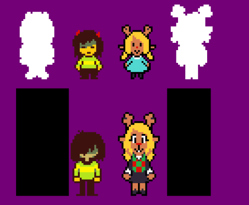 leafgaeming's tweet photo. My take for Canon Dess and Asriel: 
We won't be able to see them.  
For Dess, she never appears in person, and for Asriel, Kris blocks him out of our view instictively due to their massive guilt not allowing them to ever look or hear him. #deltarunefanart #DELTARUNE https://t.co/nSK85cqg1c
