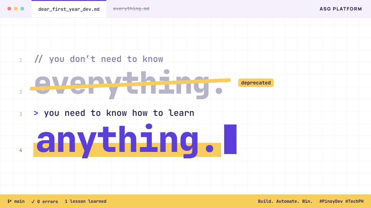 asg_platform's tweet photo. Great developers aren’t defined by everything they already know.
They’re defined by how quickly they learn, adapt, and build.
Technology evolves. The best developers evolve with it.
Keep building. 🇵🇭
#PinoyDev #TechPH #SoftwareEngineering https://t.co/i4jmS4QNiW