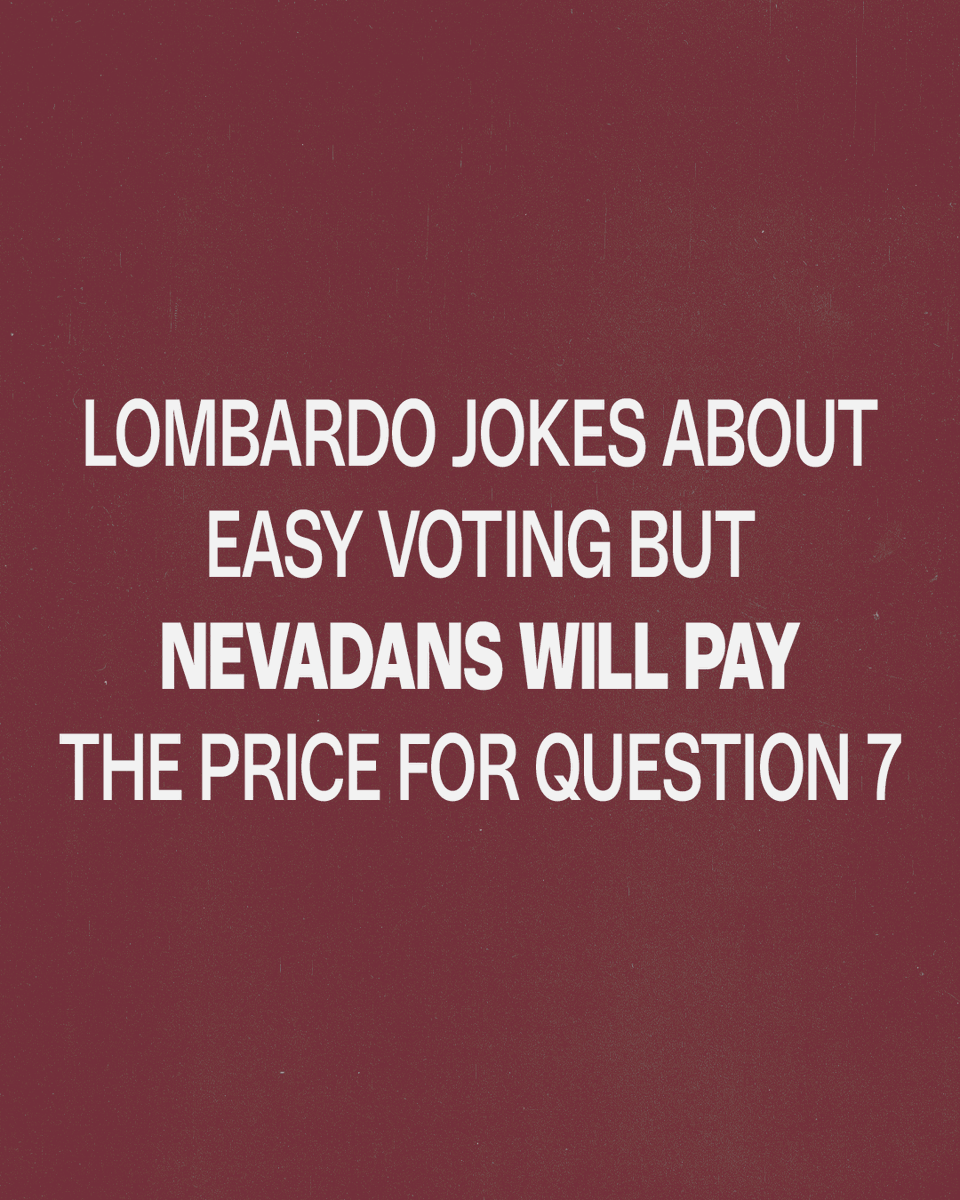 ProgressForNV's tweet photo. Governor Lombardo told supporters there is “no place easier” to vote than Nevada, then he added, unfortunately. The comment suggests Lombardo wants voting to be easy for his own supporters, but his support for Question 7 tells a different story. https://t.co/NfihatTNr5