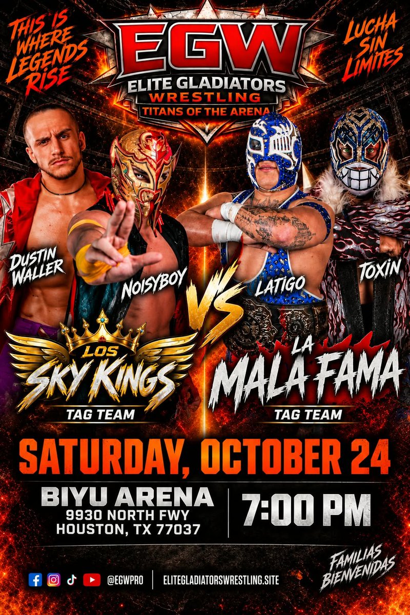 ItsDustinWaller's tweet photo. ⚡️4 SHOWS, 4 DAYS, 4 STATES⚡️

Friday- @ChaoticWrestlin
📍- Tewksbury, MA

Saturday- Elite Gladiators Wrestling
📍- Houston, TX

Sunday- @ETUwrestling
📍- Ridgefield Park, NJ

Monday- @WrestlingOpenRI
📍- Cranston, RI

A packed weekend of debuts, first time ever matchups, and LOTS of travel, so let's get to it!