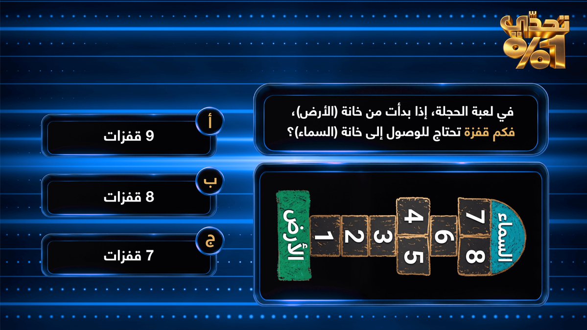 SBC_Channel's tweet photo. هل تتذكر قواعد الحجلة؟ اختبر دقة ملاحظتك، وشاركنا عدد القفزات في التعليقات.

#تحدي_1%
#قناة_SBC https://t.co/R7QxG6v91C