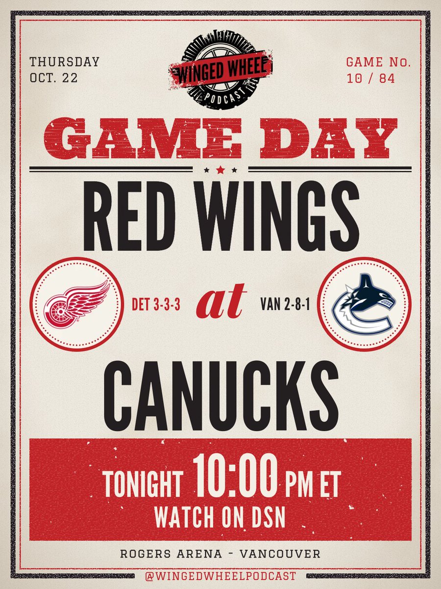 WingedWheelPod's tweet photo. Road trip continues as the Red Wings head into Vancouver. 🐋

Can Detroit get back in the win column against the 30th place Canucks? ⤵️ #LGRW https://t.co/hQnMLKFp5h