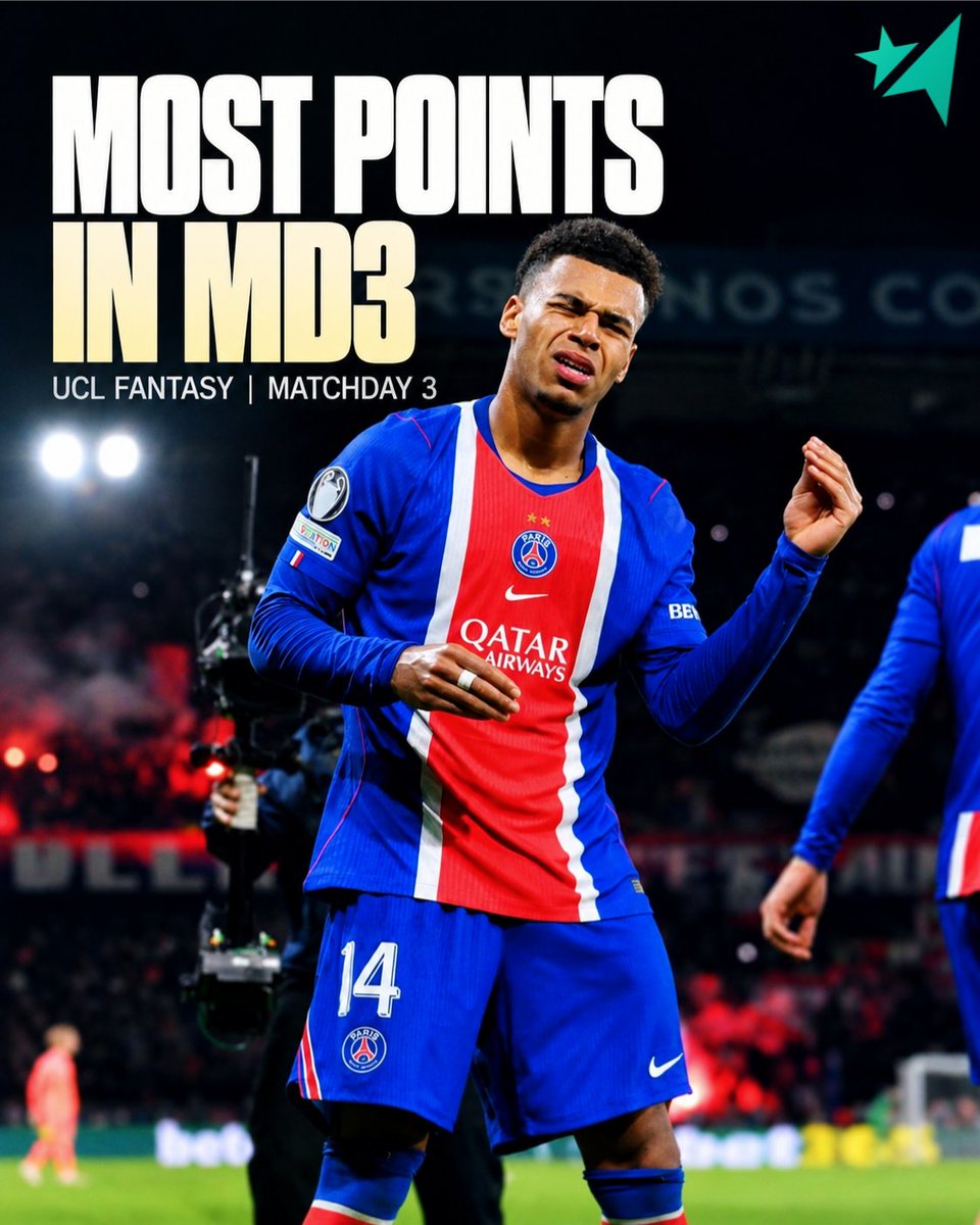 uclfantasycom's tweet photo. Top performers in MD3 #UCLFantasy 🔥

▸ P. Foden | 23 pts
▸ N. Paz | 20 pts
▸ Carlos Augusto | 17 pts
▸ S. McTominay | 16 pts
▸ D. Doué | 14 pts
▸ H. Vanaken | 14 pts
▸ S. Brunstad Fet | 14 pts
▸ S. Guirassy | 13 pts
▸ A. Mac Allister | 13 pts
▸ N. Molina | 13 pts
▸ J. Seys | 13 pts
▸ M. Hermoso | 13 pts