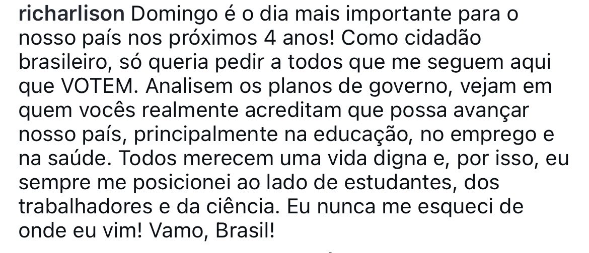 vaidesmaiar's tweet photo. Richarlison GIGANTESCO estimulando seus seguidores a votarem e deixando claro que está ao lado dos estudantes, dos trabalhadores  da ciência https://t.co/UOIzoQzn3L
