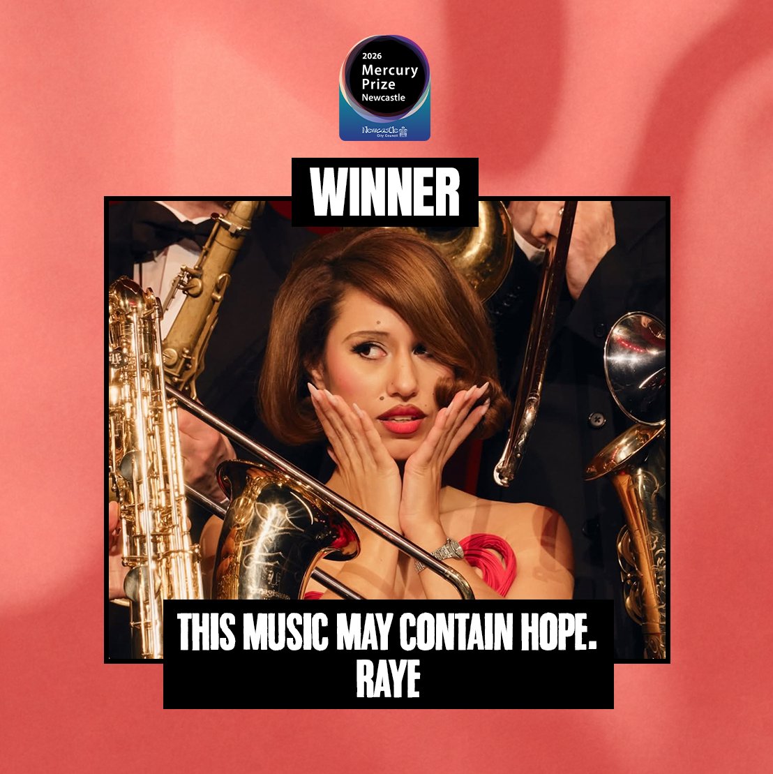 RayeUpdate's tweet photo. 🚨 Raye wins the 2026 Mercury Prize with “THIS MUSIC MAY CONTAIN HOPE.” https://t.co/30mYjlsKcK