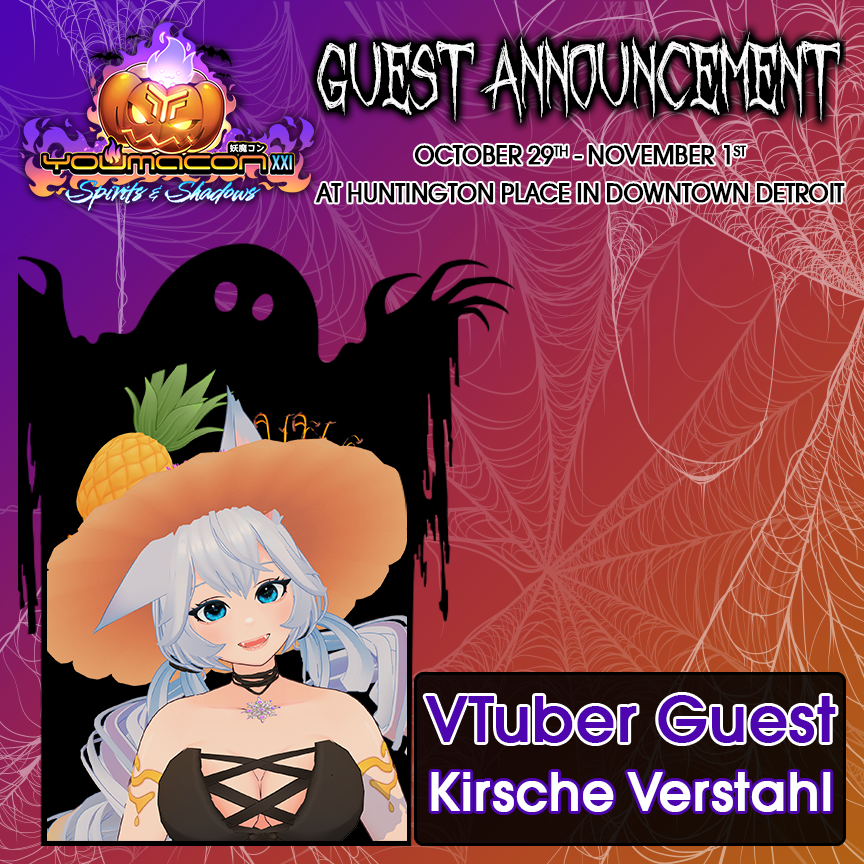 Youmacon's tweet photo. Have you ever wondered "What does the fox say?" Well come find out and welcome VTuber guest @KirscheVerstahl to Youmacon!

Kirsche Verstahl is an arctic fox VTuber streaming across Twitch, YouTube, Kick and X. Known to her Honorable Chatters as their local foxu, she plays vidya, dives into weird internet rabbit holes and keeps chat laughing with deeply unserious tangents. Come play video games, enjoy the vibes, and remember: if you ask a question, you are in danger of having it answered.

You can meet her virtually on Saturday at 4PM in our VTuber Room, 250 AB.