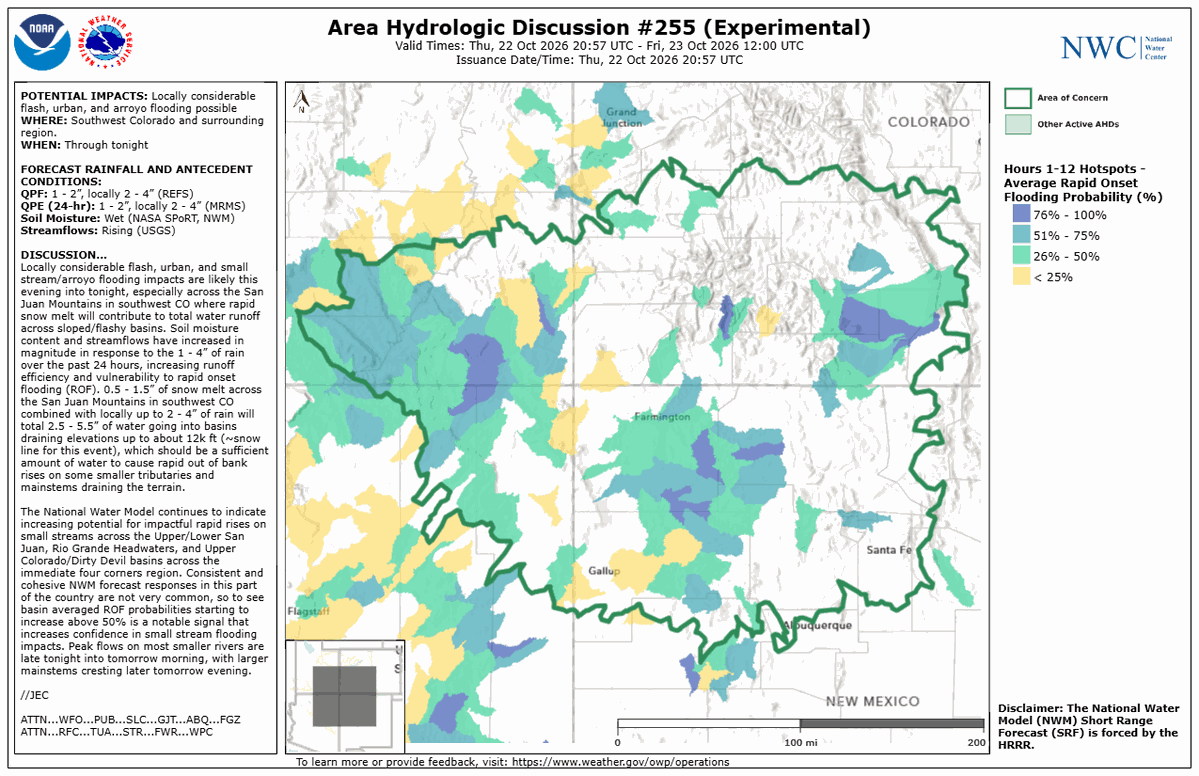 nwsnwc's tweet photo. The National Water Center has issued Area Hydrologic Discussion #255 across portions of the Four Corners Region through tonight. Please visit the link below for additional info: https://t.co/Ej4glFqoTd https://t.co/fVpLfe1uws