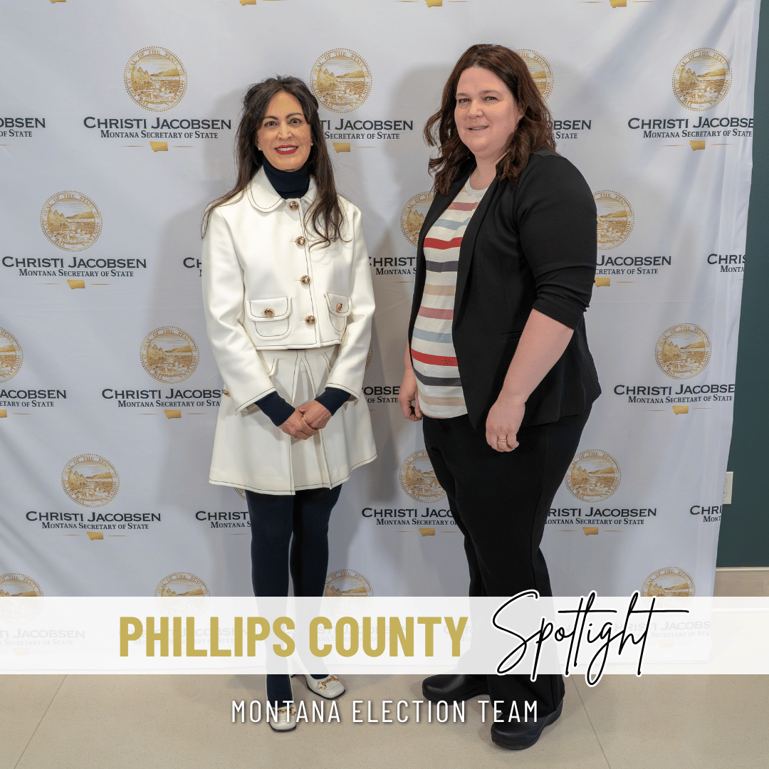 SOSJacobsen's tweet photo. Meet the Phillips County elections team! Phillips County is known for beautiful wide-open spaces, prehistoric dinosaur fossils, dedicated ag producers, and all-around incredible people. Thank you, Phillips County Elections, for serving our voters! #mtnews #mtvotes https://t.co/XVkiYHFcXF
