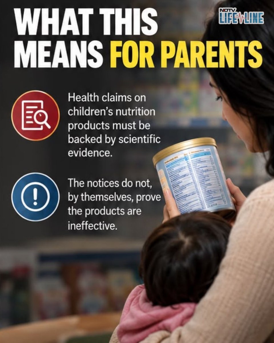 NDTVLifeline's tweet photo. Can Complan really deliver “2X faster growth”? 🤔
The FSSAI has questioned health claims made by Complan and Nestlé, seeking scientific evidence to back claims related to children’s growth, memory, immunity and digestion.
The development raises questions about how nutrition products are marketed to parents — and whether the claims on their packaging are backed by adequate evidence.
Because when it comes to your child’s health, claims need proof.

#HealthNews #FSSAI #Complan #Nestlé #ChildNutrition NDTVLifeLine