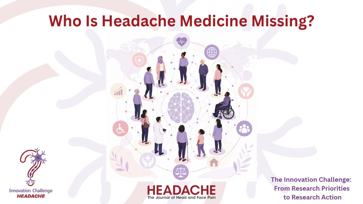 HeadacheJournal's tweet photo. Who is being missed in headache care and research? This week’s Innovation Challenge asks which populations are underserved and what can be done to reduce disparities.

#HeadacheResearchPriorities #InnovationChallenge https://t.co/uc2xL9LDb1