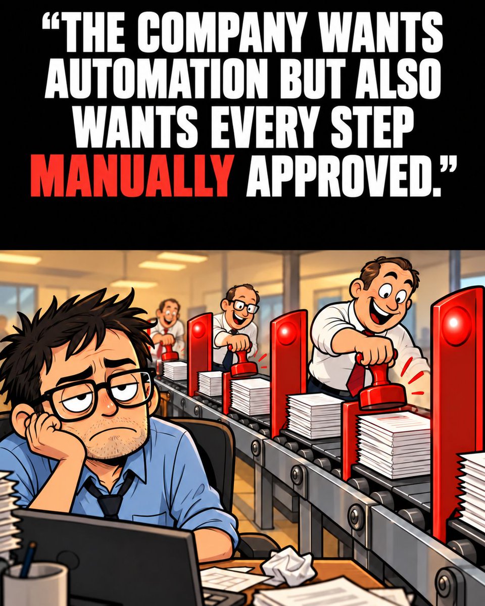 prakharbhatia's tweet photo. The workflow is automated. Please approve each step, confirm the approval, and email proof.
Automation still needs a babysitter? Talk to Nandann: https://t.co/ZgqLv2EdqD
#Automation #ProgrammingHumor #Nandann https://t.co/WaaNby2JBR