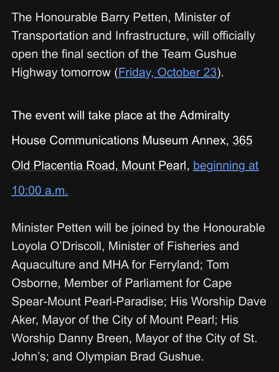 TelyPhotoGosse's tweet photo. IT’S HAPPENING!!! THE LAST SECTION OF THE TEAM GUSHUE HIGHWAY IS BEING OPENED TOMORROW MORNING!!!! https://t.co/Emv7fZuarB