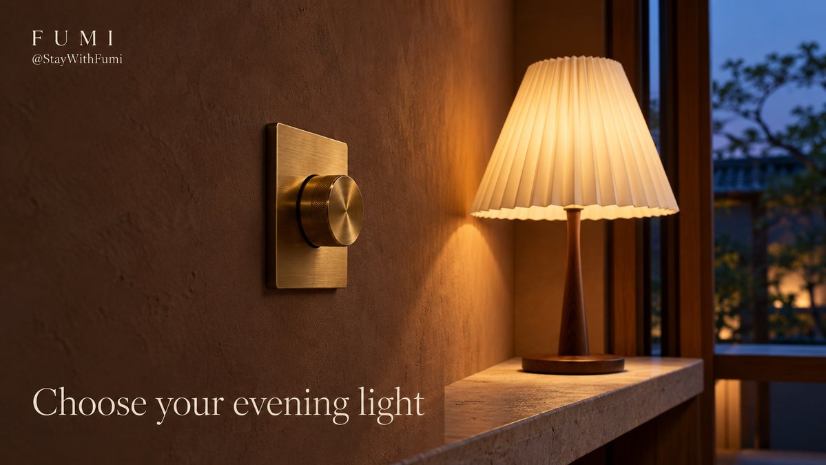 StayWithFumi's tweet photo. 💡

The right light can make returning to your room feel like a pleasure.

Imagine a softly glowing lamp and a dimmer you can turn down as the evening settles. When choosing a Japan stay, notice the details that help a room feel comfortable after dark.

#FumiJapan https://t.co/Yq2BtJ5O18
