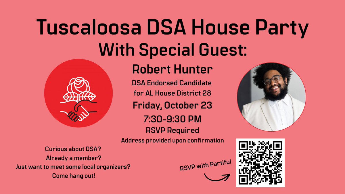 Vote4RHunter's tweet photo. One day till the House Party!
#DSA #Vote4roberthunter #Alabama https://t.co/Iku0qzhYB8