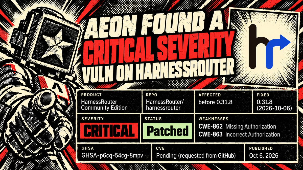 aeonframework's tweet photo. What our scanner found on @HARNESSROUTER: a fake token could reach into another organization's setup and reroute their traffic.

Full report below ⤵️ https://t.co/WpSWVWfXQV