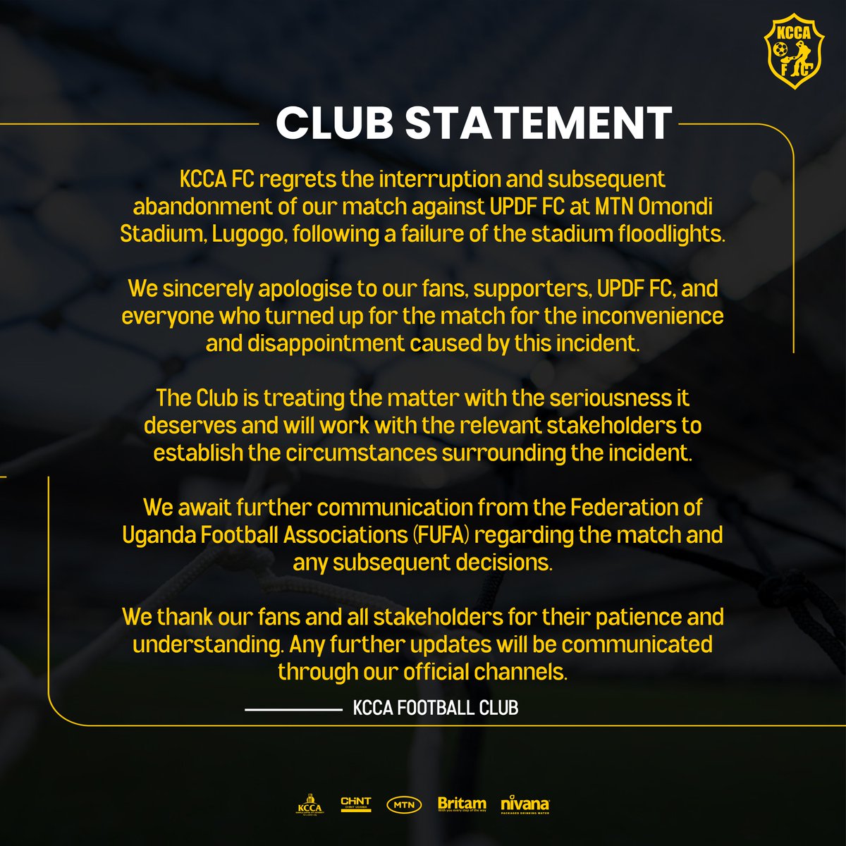 KCCAFC's tweet photo. OFFICIAL STATEMENT 🟡

#KCCAFC https://t.co/PNo2n30Wvx