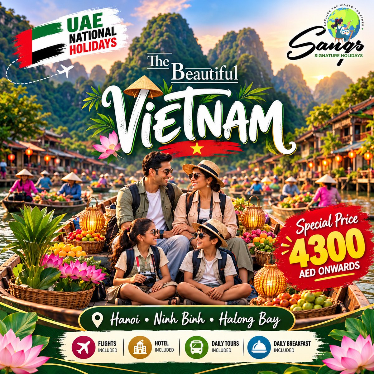 gabytoons's tweet photo. Vietnam is calling! Discover Hanoi, Ninh Binh and Halong Bay with your loved ones. Flights, hotel, daily tours and breakfast included. Special price from AED 4, 300. Create unforgettable family memories. DM Sangs Signature Holidays to reserve. https://t.co/LmS56bo0fY