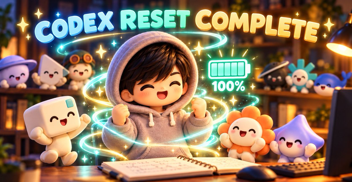 NineT_Dev's tweet photo. Codex usage reset done.

28% 정도 못썼지만..

다시 힘내서 일해보겠습니당 https://t.co/Pz9SNkdtM7