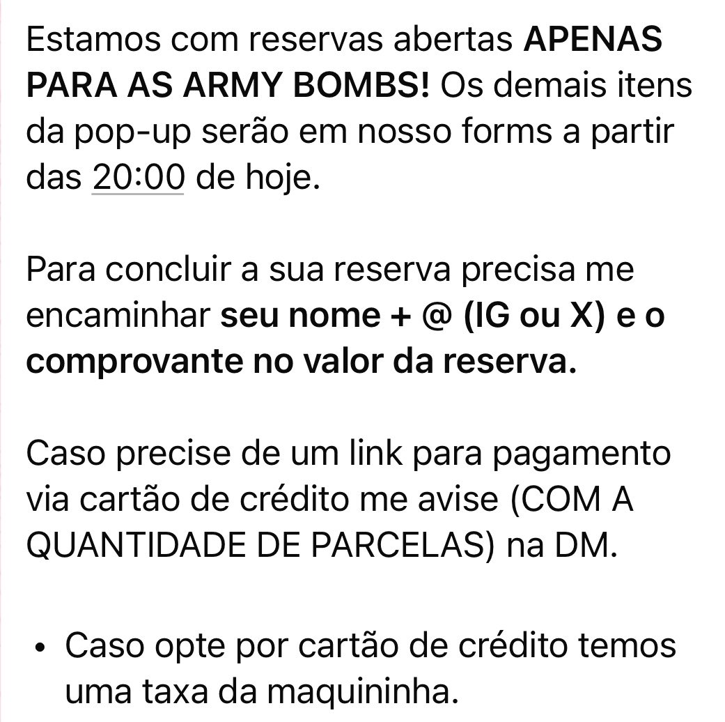 macchiatocegs's tweet photo. VAGAS ABERTAS para reserva de Army Bomb POP-UP!

Valor: R$530,00 
• Podendo retirar no show 
OU
• Envio nacional pelos correios (será cobrado frete nacional).

L!NK da comunidade: 
https://t.co/3DExiQ5BF0 https://t.co/PcOGe6H0fc
