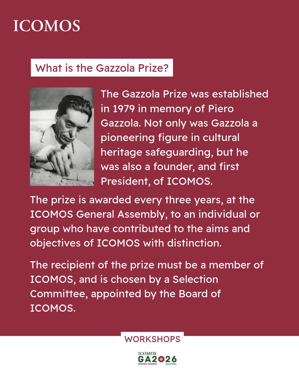 ICOMOS's tweet photo. 2/2 ICOMOS GENERAL ASSEMBLY 2026 | Gustavo Araoz awarded the Gazzola Prize
“Remember: cultural heritage is a human right”, said our 2026 laureate

Learn more about the prize

#ICOMOSGA2026 #ICOMOS #HeritageConservation #GlobalHeritage #GazzolaPrize https://t.co/eECk9Eh3FE