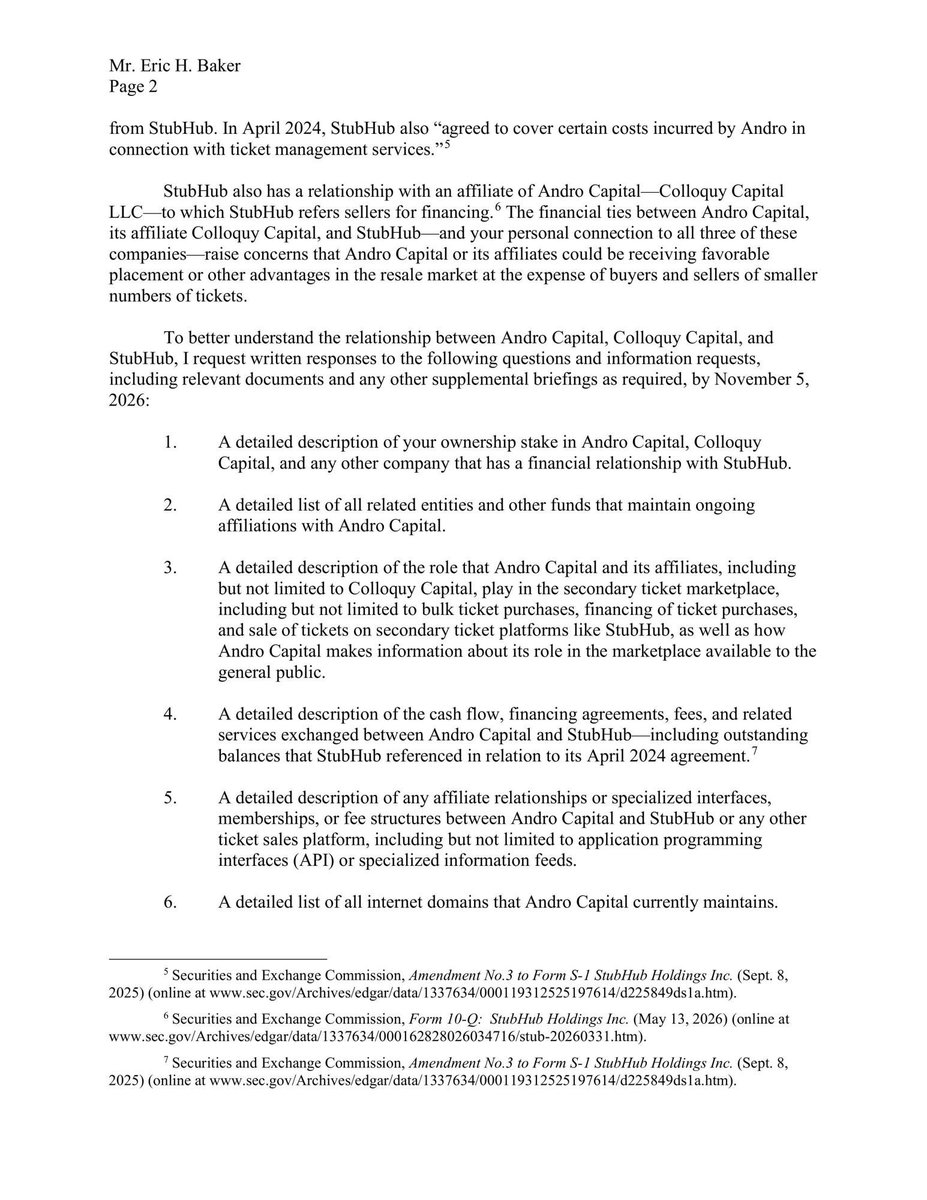 ScottFriedman3's tweet photo. The scum of the earth and CEO of @StubHub - Mr. Eric Baker is facing some tough questions from United States Congress regarding his very shady practices with Andro Capital.

Congressman Garcia - Can we please ask the scumbag of all names of ticket resellers that list through Andro Capital also?

Thank yoy‼️